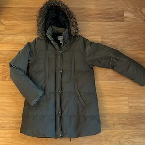 JIGSAW London Goose Down Feather Winter Puffer Parka Coat Military Green M